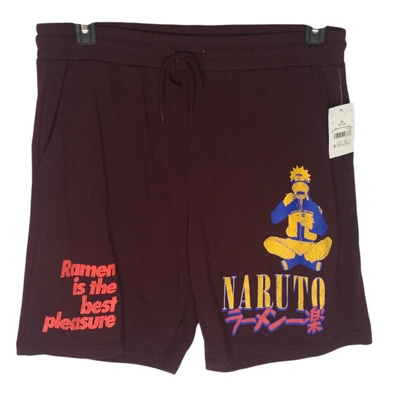 Naruto Shippuden Shorts Mens Medium 32-34 Burgundy Jogger Graphic Ramen Anime - Picture 1 of 15